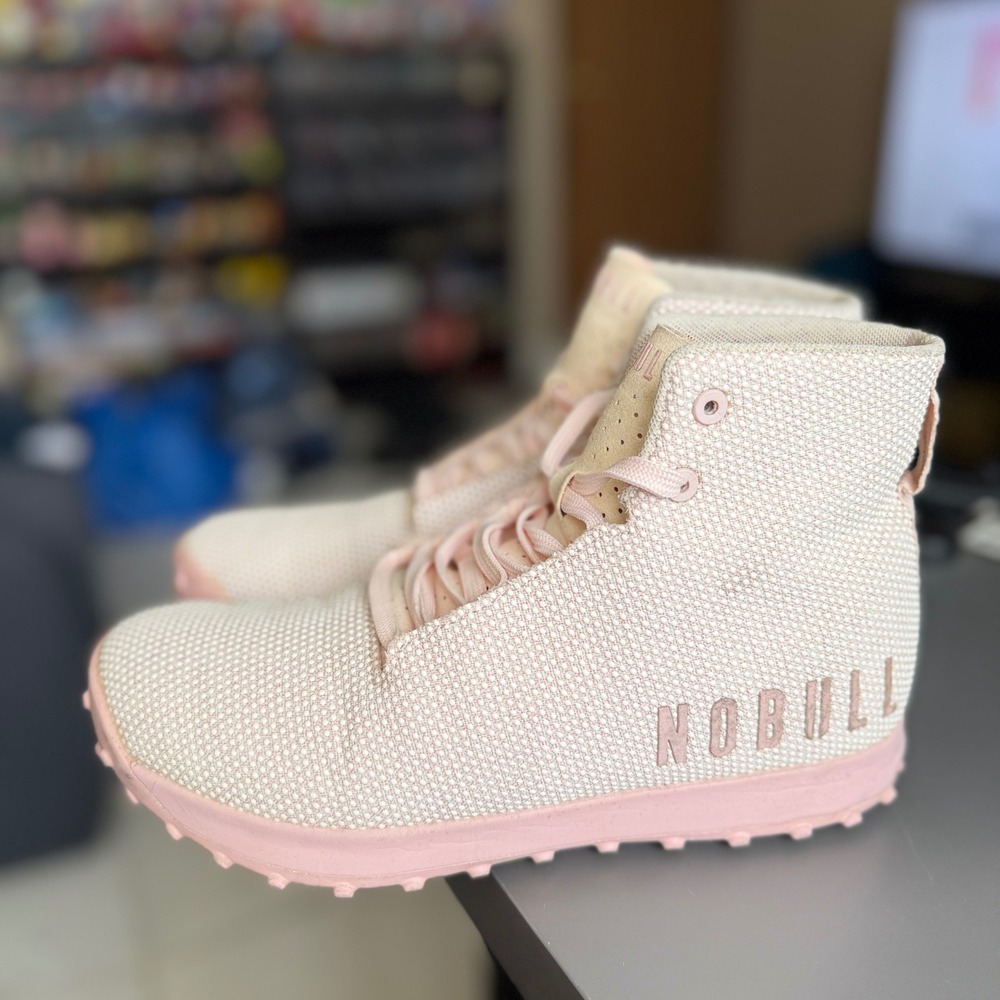NOBULL High Top Trainer Women 9.5 (Men 8) Pink SuperFabric Lugged Sneakers